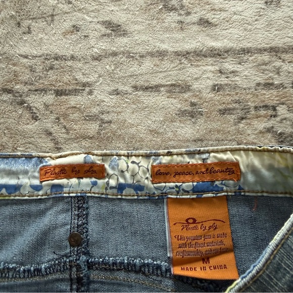 Y2K Plastic By Deluxe Mini Denim Skirt Sequin Pockets Raw Hem Coquette Preppy - Picture 3 of 4